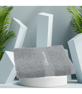 drap de bain brodé gris clair
