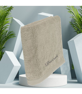 drap de bain brodé beige