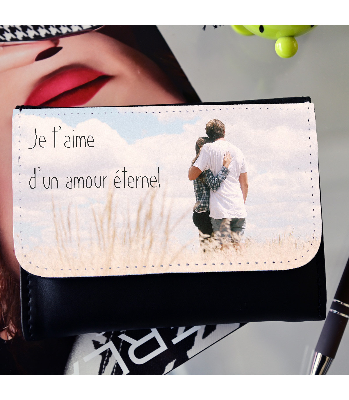 Portefeuille porte-cartes personnalisé en cuir avec photo pour homme