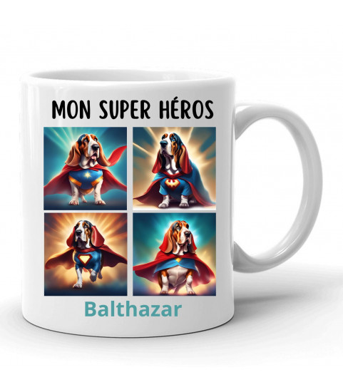 mug basset hound super héros