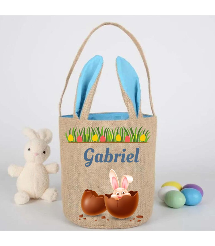 Sac de Pâques personnalisé avec oreilles de lapin - Toile de lin