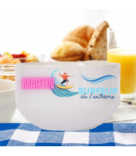 Bol Céramique Personnalisé "Born to Surf" avec Prénom | Cadeau Océan & Vagues pour Surfeur