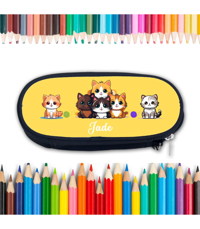 Trousse scolaire enfant chats personnalisée