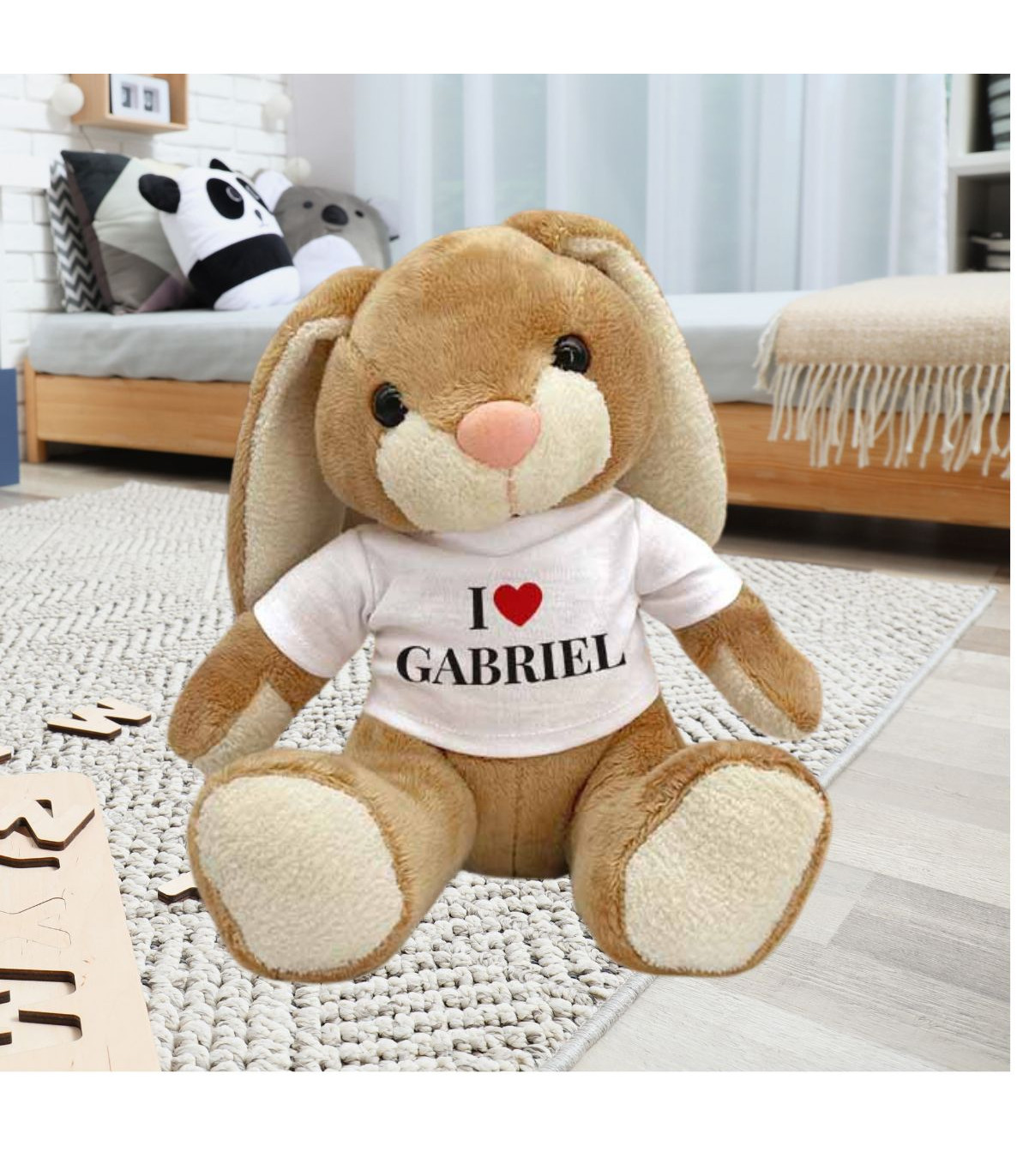 JABECODIFA Peluche Lapin Personnalisée avec Photo Et Texte, Animal en Peluche sur Mesure comme Premiers Cadeaux De Pâques Personnalisés pour Bébés Enfants Et Adultes À Pâques Et Noël, 25cm