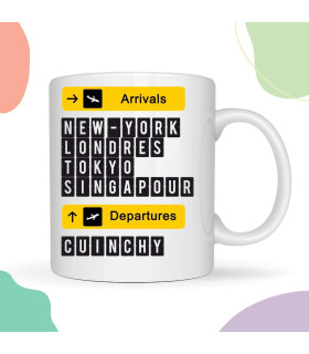 mug personnalisé départ arrivé aéroport