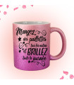 Mug paillettes double rose personnalisé