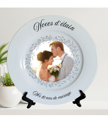 assiette anniversaire mariage noce etain