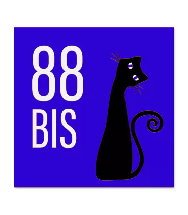 plaque de rue bleue motif chat