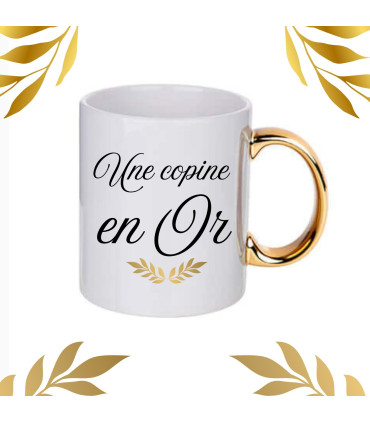 mug blanc personnalisé anse or