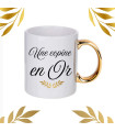 Mug blanc personnalisé anse or