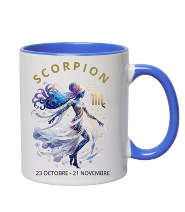 mug bleu personnalisé signe scorpion