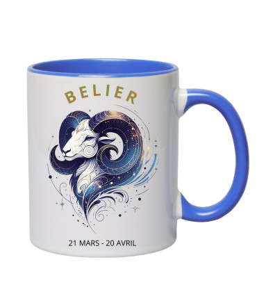 mug bleu personnalisé signe bélier