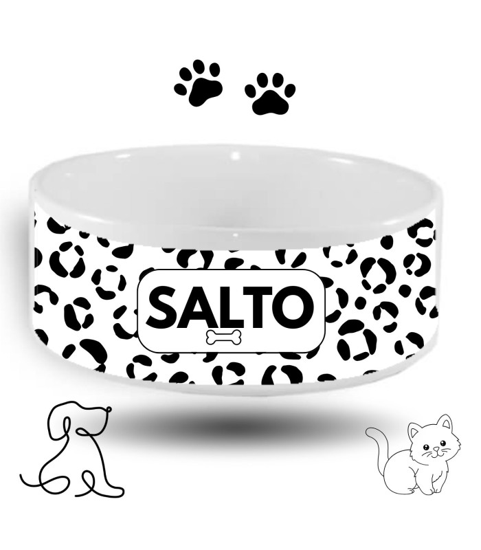 Gamelle chien ou chat motif leopard avec prénom
