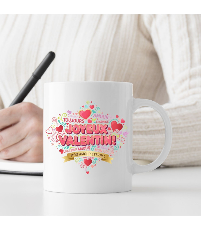 Mug Saint-Valentin Personnalisé – Design "Joyeux Valentin" & Texte Libre au Verso
