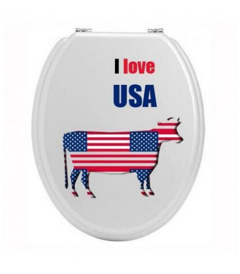 Sticker original avec vache et drapeau americain pour abattant wc