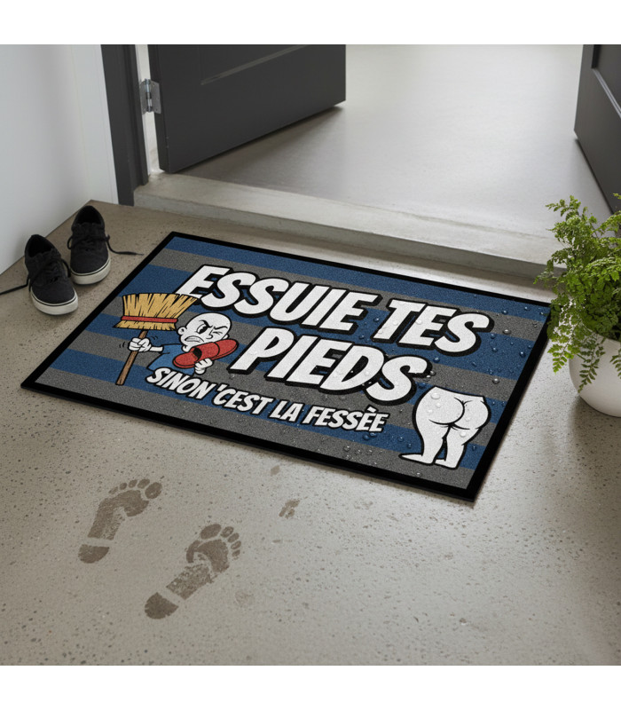 Paillasson Humour "Essuie tes pieds ou c'est la fessée" – 35x50 cm