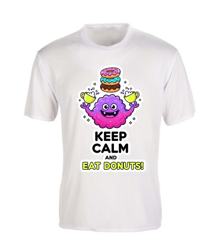 T-shirt Homme Blanc "Keep Calm and Eat Donuts" - Col Rond