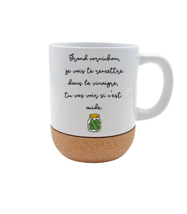Mug socle liège humour - "Grand Cornichon" personnalisable