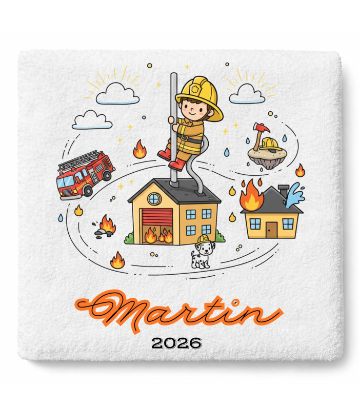 Drap de bain Pompier personnalisé avec Prénom - Toucher Coton