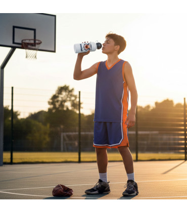 adolescent qui boit dans une gourde personnalisée