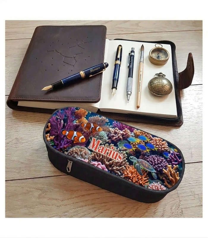 Trousse Noire à Crayons/Maquillage Personnalisée Photo & Texte (23 cms)