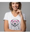 T-shirt blanc Personnalisé – Motif Chien Rigolo à Lunettes Roses