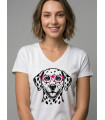 T-shirt Blanc Dalmatien Rigolo – Motif Chien à Lunettes Roses (Homme / Femme)