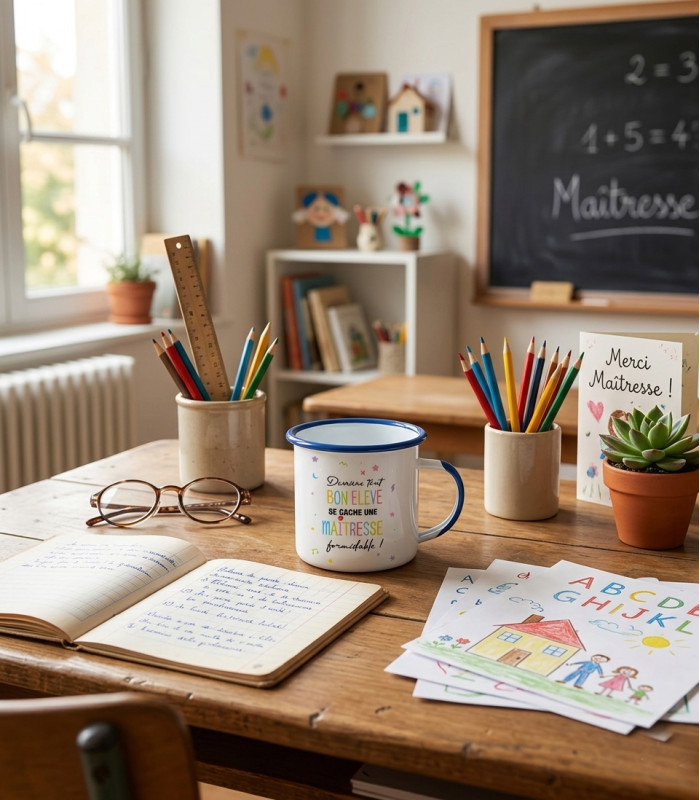 Tasse en Émail Maîtresse Personnalisable | Cadeau Fin d'Année Scolaire