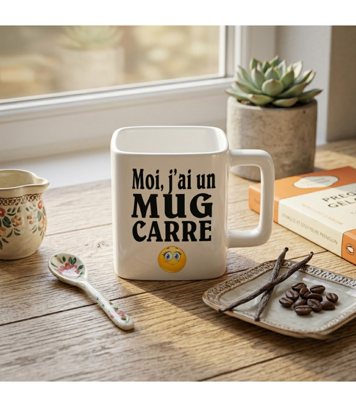 Mug Carré Personnalisé Photo et Texte – Design Original en Céramique