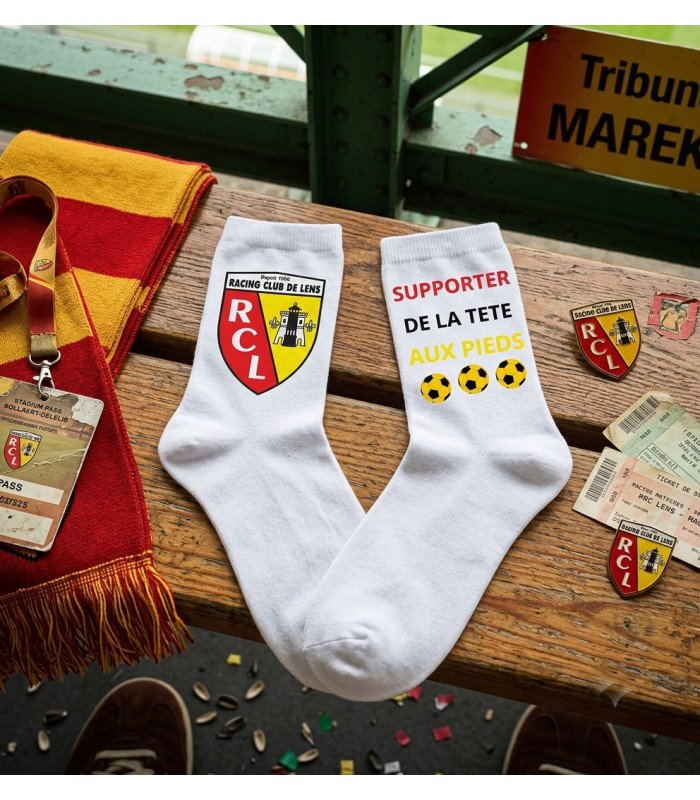 Chaussettes Supporters RC Lens Sang et Or Personnalisables