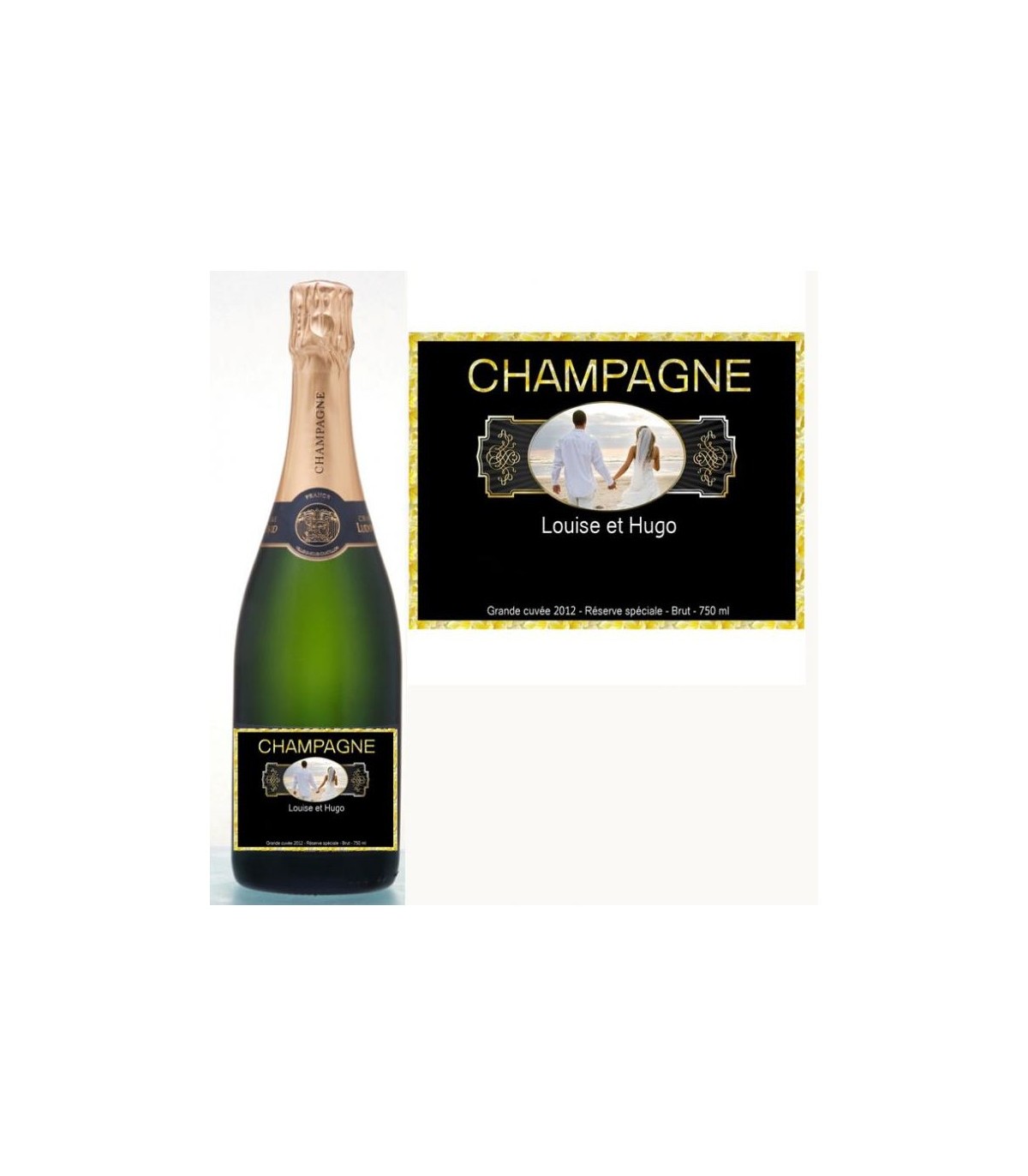 Etiquette autocollante bouteille de vin ou champagne pour mariage et fête -  cuvée du bonheur