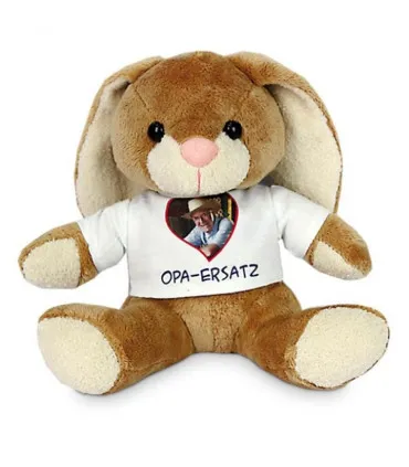 Photo sur une peluche de lapin, peluche personnalisée