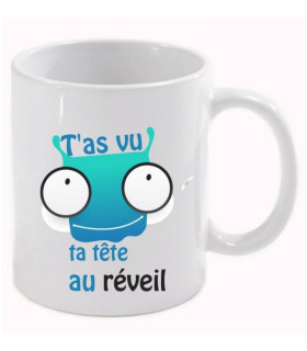 Mug drôle de tête au réveil, mug amusant