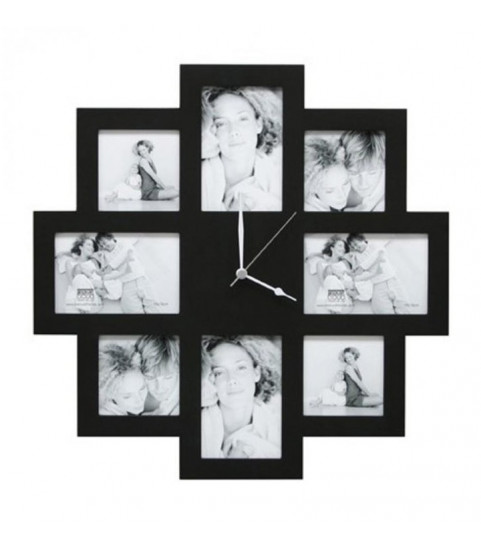 Photos insérées dans une horloge en bois, couleur noir