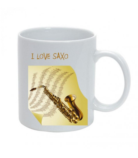 mug blanc avec saxophone et partition