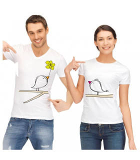 Tee shirt duo oiseaux sur arbre