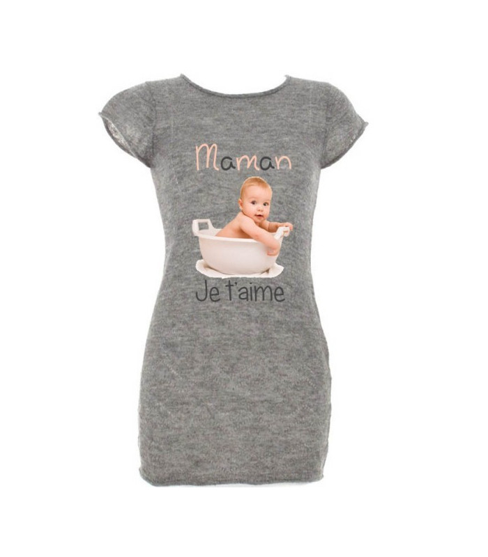 Tunique Femme Manches Courtes Personnalisée Photo Gris Chiné