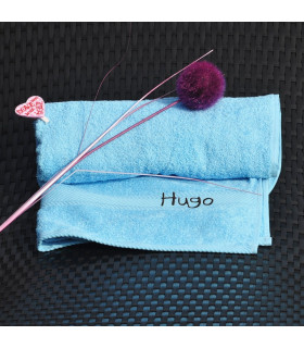 Serviette brodée prénom bleue ciel