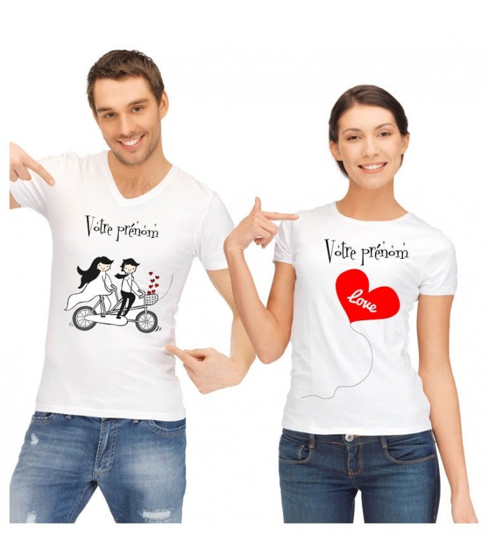 T-shirt couple personnalisable - Monsieur Madame + votre texte