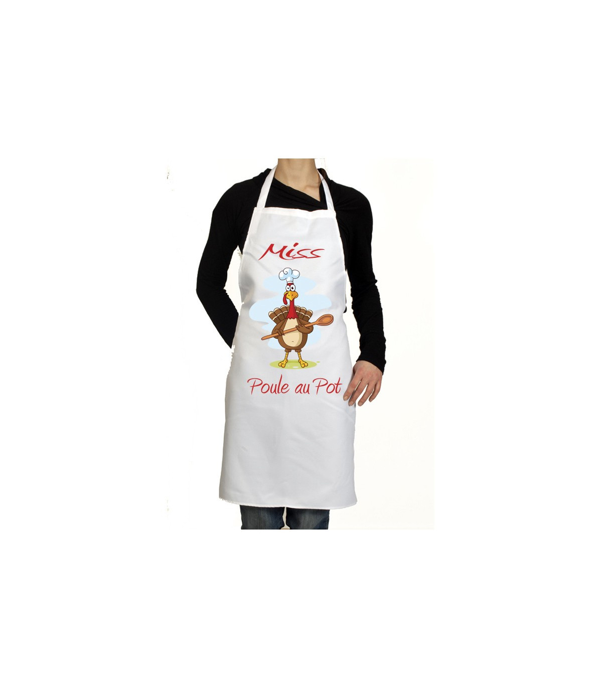 Tablier De Cuisine Avec Motif Coq Et Poules - 2 Poches - Taille Unique - Noir Et Blanc - Polyester
