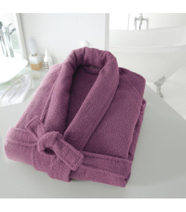 Peignoir col chale brodé violet