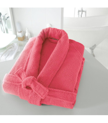 Peignoir col chale brodé framboise