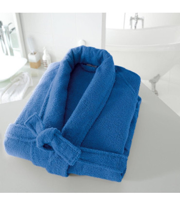 Peignoir col chale brodé bleu