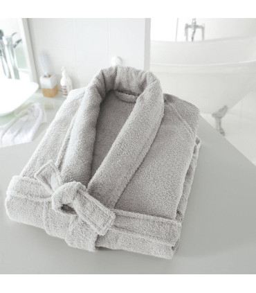 Peignoir col chale brodé gris