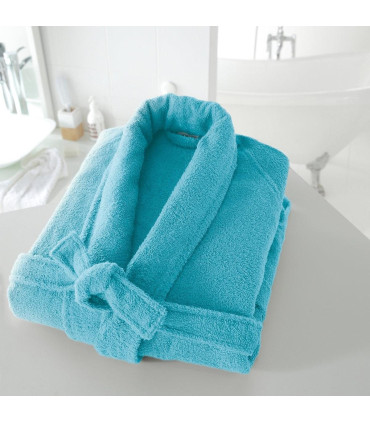 Peignoir col chale brodé bleu azur