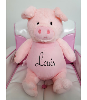 Peluche cochon rose brodée