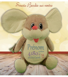 Souris peluche brodée