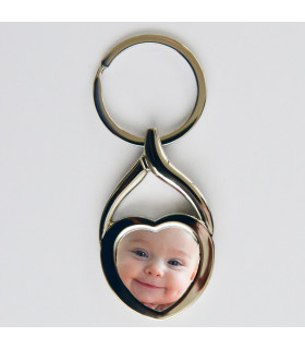 Porte clé argenté coeur photo
