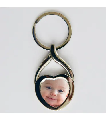 Porte clé argenté coeur photo