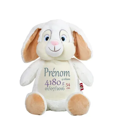 Lapin blanc brodé peluche